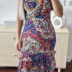 Majorelle  Nolita Dress Womens Large Midi Floral Dress Patchwork Revolve Ruffle Photo 0
