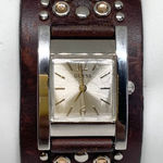 Guess  women’s watch silver tone 22mm quartz rhinestones wide leather running Photo 0