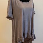 Short sleeve ruffled high to low shirt Tan Photo 0