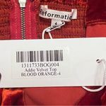 Reformation  Addie Ruched Smocked Strapless Velvet Top in Blood‎ Orange Size 4 Photo 8