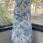 Thread bow shoulder v back chiffon gown with front slit cottage blue sz 14 women Photo 0