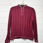 Woolrich  Wool Blend Ruby Heather 1/4 Zip Mock Neck Sweater Speckled Ribbed Size M Photo 0