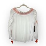 Wrangler Off Shoulder Boho Cowgirl Top White Embroidered Peasant Blouse S NWT Photo 0