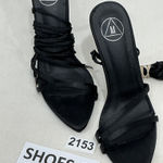 Womans “m” Black Satin Strappy Gladiator Stiletto Dress Sandals Size 5 NWOT Photo 0