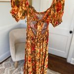 Olivaceous  Floral Midi Dress Puff Sleeve Boho Cottagecore Romantic Spring Summer Photo 7