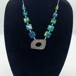 Chico's  blue and green chunky stone necklace silver medallion centerpiece Photo 0