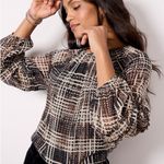 Evereve Miley Plaid Chiffon Blouse Women's Small Black Career Feminine Dainty Photo 0