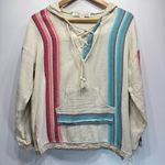 Vintage Havana 100% Cotton Striped Lace Trimmed Baja Hoodie Size Medium Photo 0