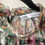 ZARA Vibrant Purple and Green Floral Blouse Photo 5