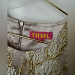 THML  Metallic Gold and Cream Textured Puff Sleeve Dress Photo 5
