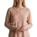 Calvin Klein ‎ Peach Scoop Neck Textured Shirttail Sweater LARGE Pastel Cottage Photo 0