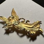 Signed JJ Angel Pin Brooch Brushed Gold Tone Aurora Borealis Rhinestone Star Photo 2