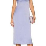 We Wore What New Satin Charmeuse Cowl Neck Slate Blue Midi Dress Spaghetti Strap 0 Photo 0