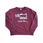 Keith Haring Dog Art Sweatshirt Maroon Crewneck Long Sleeve Pullover Women's M Red Size M Photo 2
