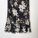 Vintage Y2K New York & Company Black Cream Floral Ruffle Bias Cut Midi Skirt 2 Photo 2