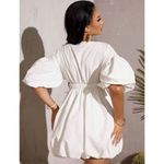 NEW Deep V Neck Puff Sleeve Flare Dress L White Size L Photo 1