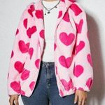 Women’s Plush Hooded Jacket Size Large Pink Hearts Photo 4