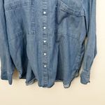 Loft  | Plus Chambray Ruffle Trim Blouse Denim-look Button Down Top | Size XL Photo 2