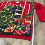 Vintage 3D knit ugly Christmas intarsia sweater with cat Red Size M Photo 2