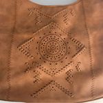 Cognac Brown Faux Leather Hobo Bag Laser Cut Laced Design Photo 8