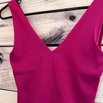 EXPRESS Fuchsia Ribbed V Neck Tank Bodysuit Photo 3
