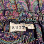 Vintage Russ Pleated Preppy Midi Skirt Womens 14 Purple Paisley Silky Satin Photo 6