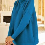 Women's Mock Turtleneck Sweater Long Batwing Sleeve Split Hem (630) Blue Size XL Photo 2