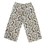 Garnet Hill  Linen Pants Women Large Brown White Floral Cropped Wide Leg Pull On Photo 2