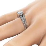 Boutique Platinum Plated S925 Silver Leaf Motif Engagement Ring Simulated Diamond, Sz 6 Photo 0