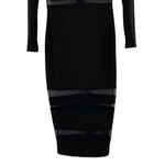 Bebe  Black Midi Pencil Dress Sheer Mesh Panels Photo 7