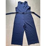 Nine West Jumpsuit Womens PM Navy White Stitch Wide Leg Utility Travel Nautical Photo 2