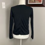 AYR  Women’s Black Crew Neck Long Sleeve Tee Midnight Studded sleeves Pima Cotton Photo 3