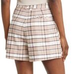 Treasure & Bond  Plaid Pleated Cotton Blend Shorts - Tan Chanterelle Plaid Photo 1