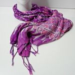 Purple Pink Silk Butterfly Floral Scarf Wrap Bohemian Boho Flowers Fringe Hippie Photo 0