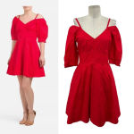 Derek Lam 10‎ Crosby Poplin Off Shoulder Cold Shoulder Mini Dress Red Size 4 Photo 1