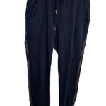 Navy Blue Sweatpants Sequin Side Stripes Size M Photo 0
