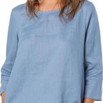 Light Blue 100% Linen Made In Italy 3/4 Sleeve Top Women’s Size Medium Photo 0