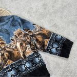 Mazmania Women’s Vtg Horse Print Equestrian Fleece Jacket Full Zip High Neck XL Blue Photo 4