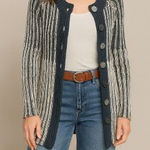 Pure Handknit Artisan‎ Stripe Cotton Cardigan Sweater | Small | Neutral Style Black Photo 0