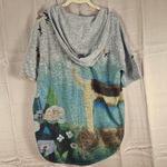 Inoah Womens Gray Short Sleeve Dog Print Hoodie Shirt Top I Noah Small Photo 1