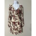 GREAT JONES Boho Floral Print Tiered Mini Dress Tassels Velvet Trim SIZE L Red Size L Photo 4