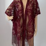 Emerette Burgundy / Wine Colored Lace Short Sleeved Kimono Size Small Photo 0