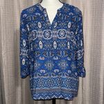 Pink Rose  women’s size medium hi low blue paisley roll tab sleeves lightweight Photo 10