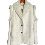VTG Y2K Western Andrea Faye Faux Suede Vegan Fur lined Cream Button Front Vest Silver Size M Photo 0
