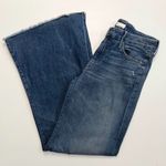 MOTHER Denim Mother Jeans The Roller Wide Leg Flare Raw Hem Distressed Medium Wash High Waist Photo 0