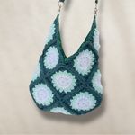 Handmade  Crochet Lined Crossbody Bag Green and White Photo 4