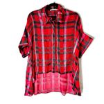 Alice + Olivia Edyth Red & Black Plaid Blouse Top Size Large Photo 1