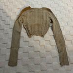 POL Cream Tan Fitted Ribbed Long Sleeve Crop Top, Twist Front, Women’s Small NWT Photo 1