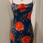 Cantonwalker Navy & Red Floral Cowl Neck Sleeveless Satin Slip Mini Dress Photo 0