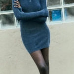 ZARA NWT Blue Acid Wash Knit Mini Dress Womens S Quarter Zip Fitted Long Sleeve Photo 0